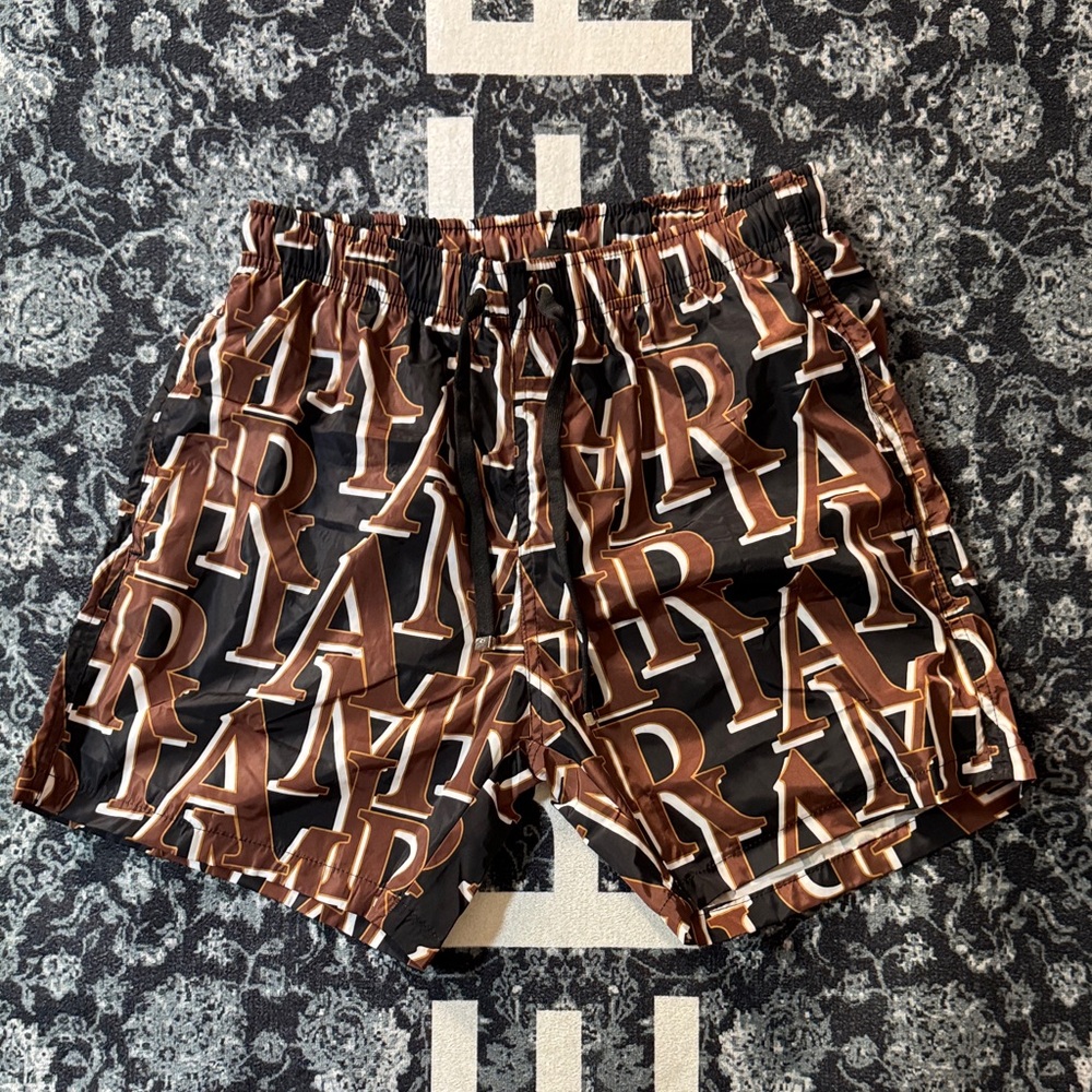 AMIRI Black and Brown All-Over Logo Athletic Shorts